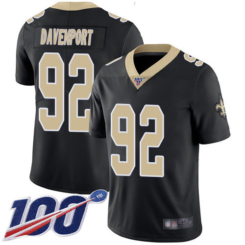 Men New Orleans Saints Limited Black Marcus Davenport Home Jersey NFL Football #92 100th Season Vapor Untouchable Jersey